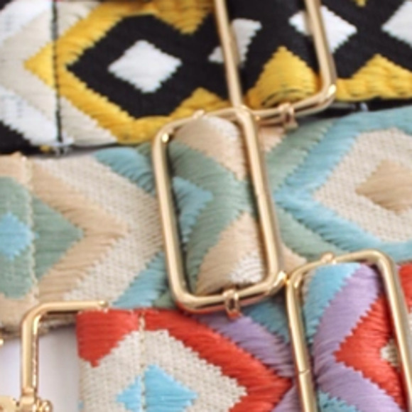 Tan Light Blue Geometric Adjustable Crossbody Bag Purse Guitar Strap - Picture 3 of 3